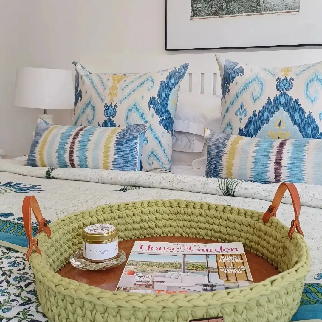40cm Crochet Tray with Leather Handles