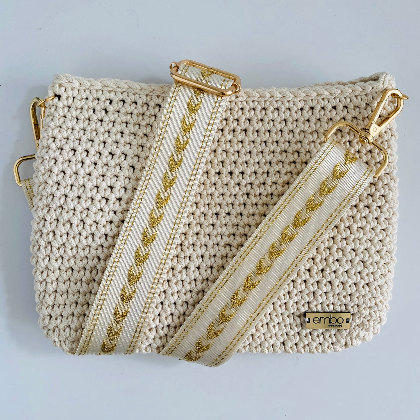 Large cord bag with woven strap