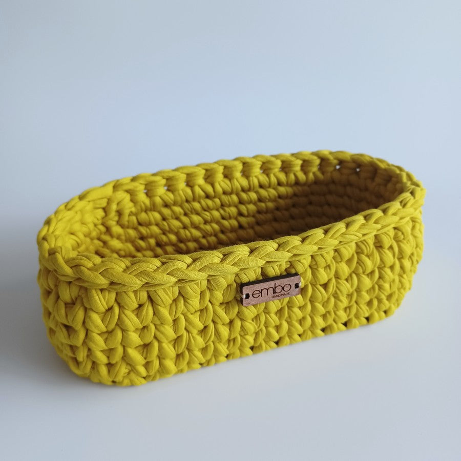 Oval Crochet Basket with Wooden Base