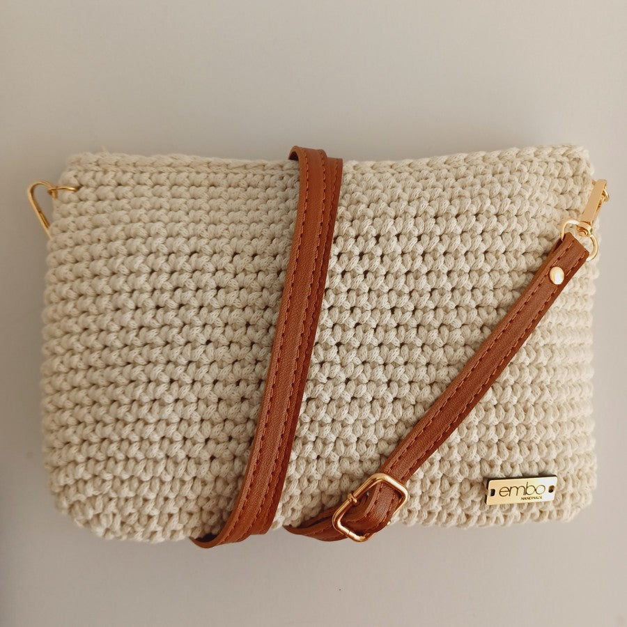 Large Cord Bag with Faux Leather Strap
