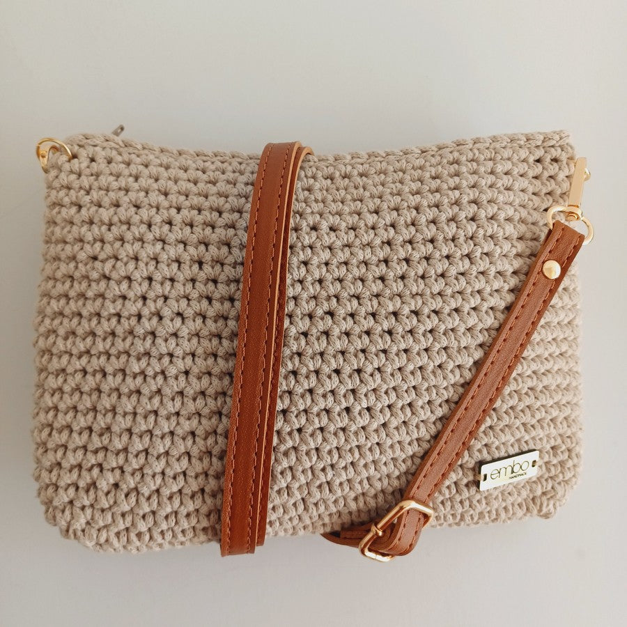 Large Cord Bag with Faux Leather Strap
