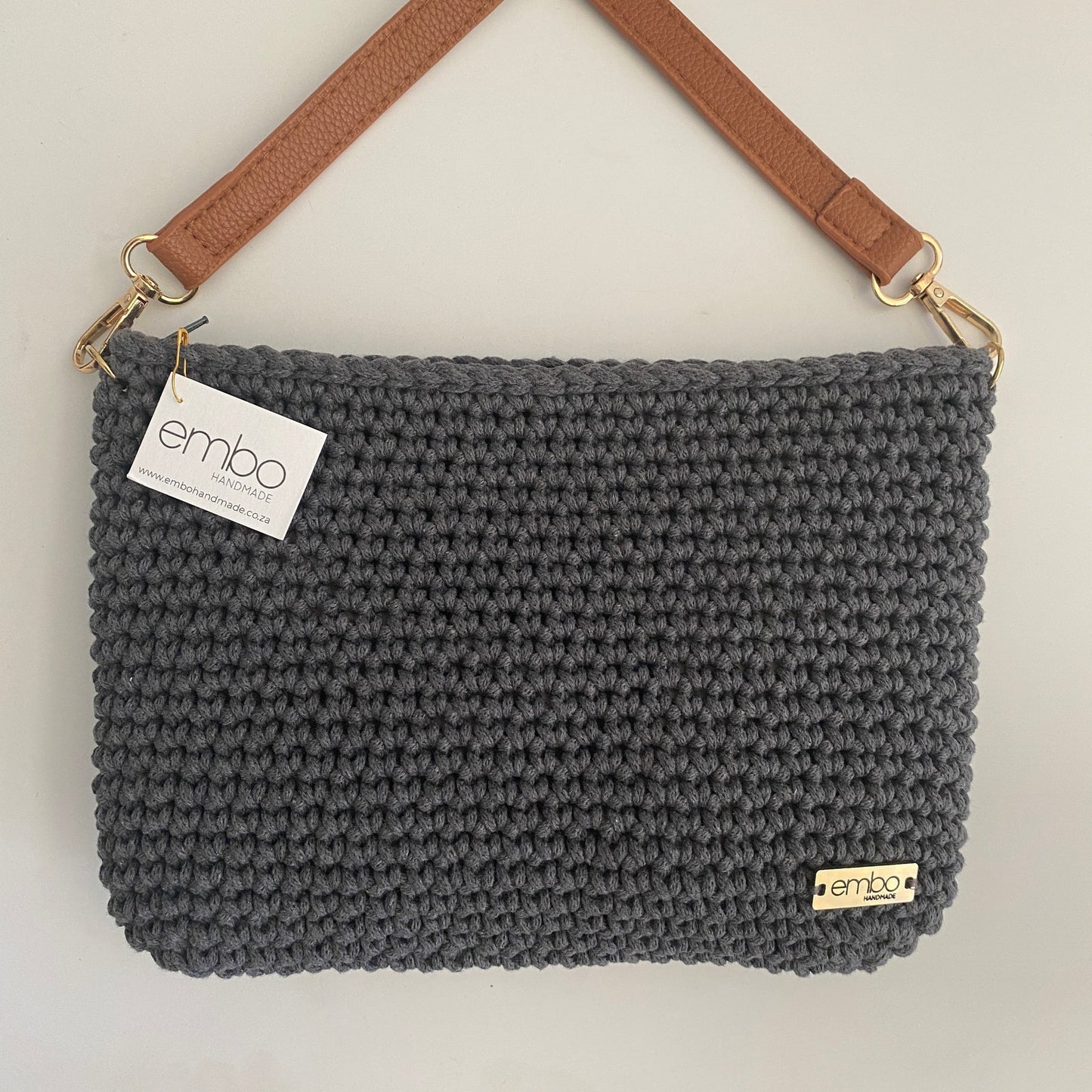 Large Cord Bag with Faux Leather Strap