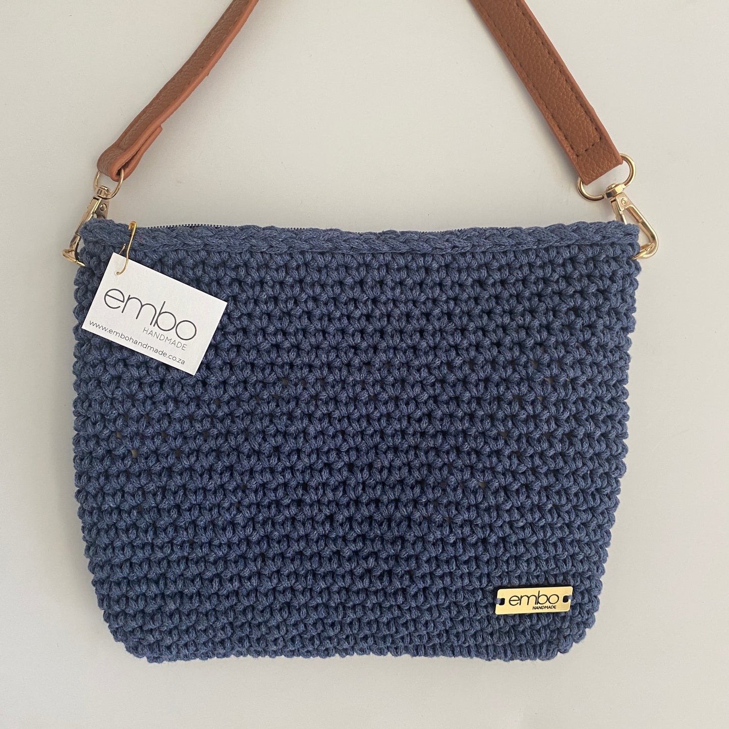 Large Cord Bag with Faux Leather Strap