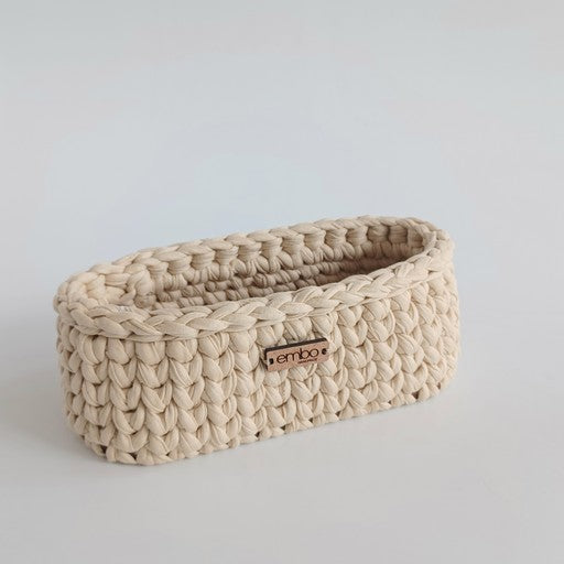Oval Crochet Basket with Wooden Base