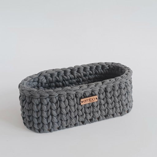 Oval Crochet Basket with Wooden Base