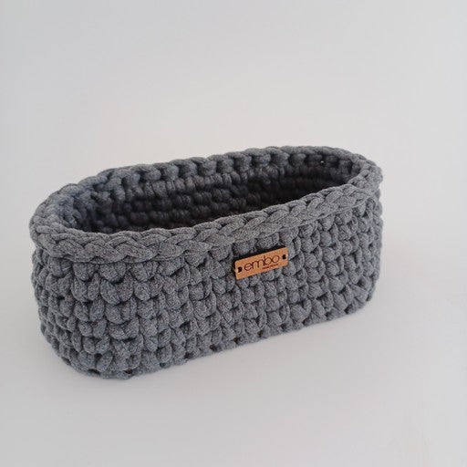 Oval Crochet Basket with Wooden Base
