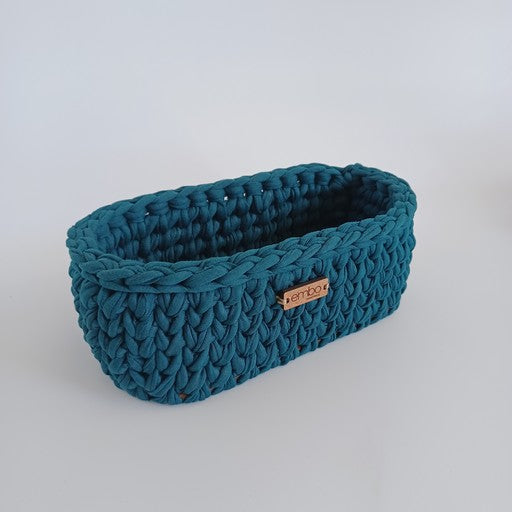 Oval Crochet Basket with Wooden Base