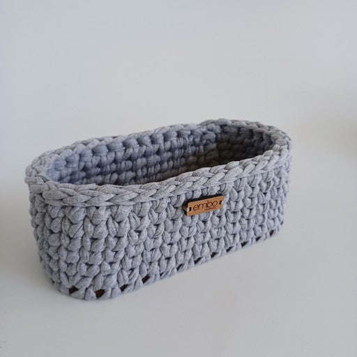 Oval Crochet Basket with Wooden Base