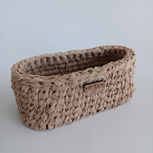 Oval Crochet Basket with Wooden Base