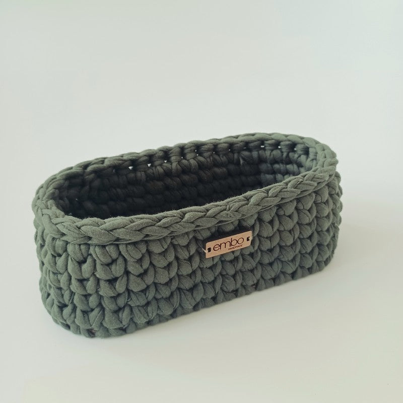 Oval Crochet Basket with Wooden Base