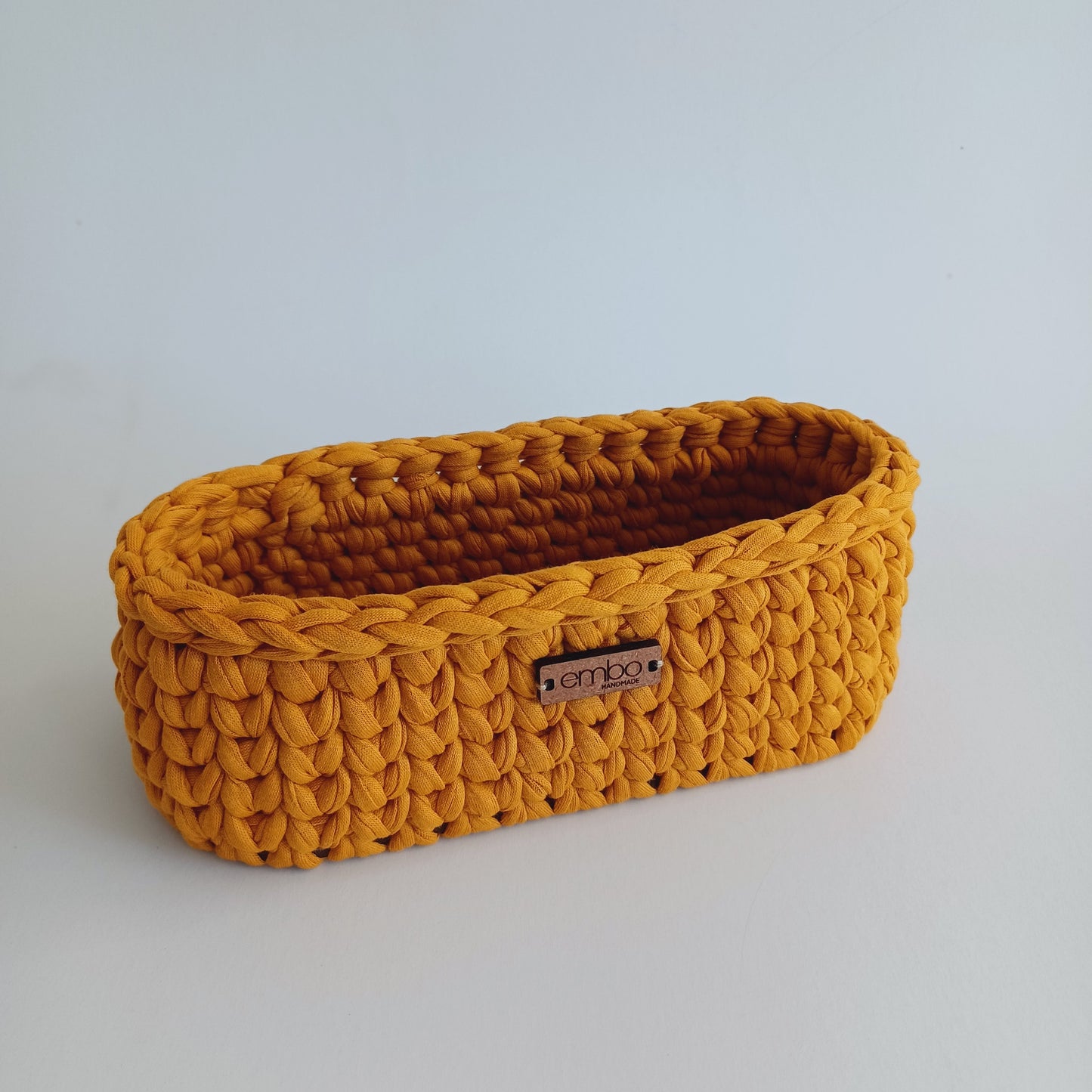 Oval Crochet Basket with Wooden Base