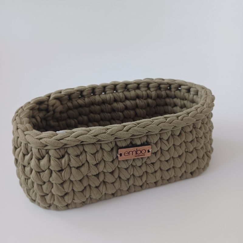 Oval Crochet Basket with Wooden Base