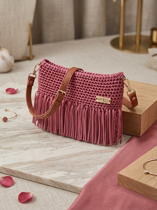 Tassel Bag with Faux Leather Strap