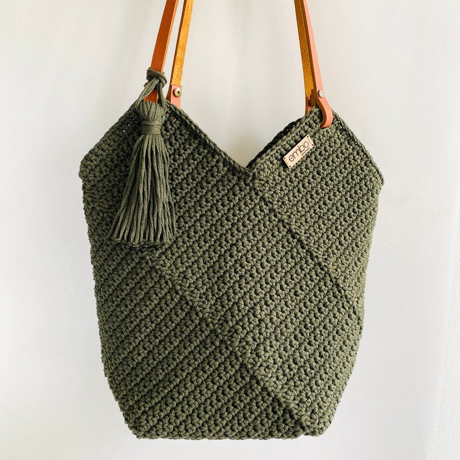 Cotton Shopper with Leather Handles