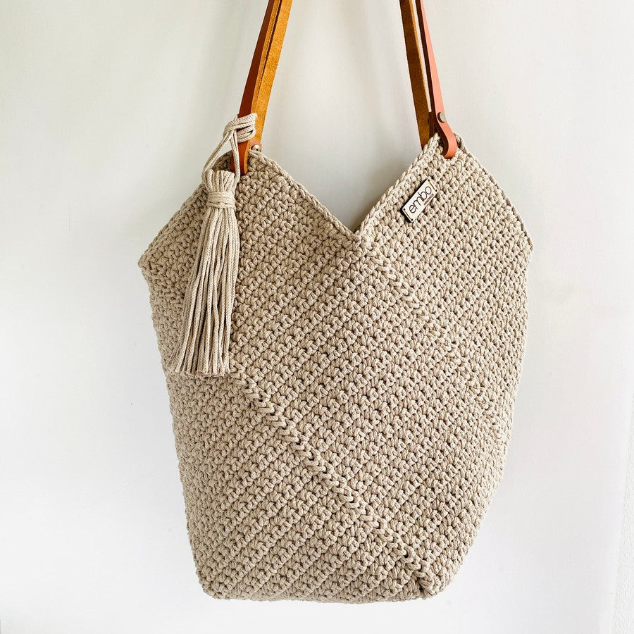 Cotton Shopper with Leather Handles