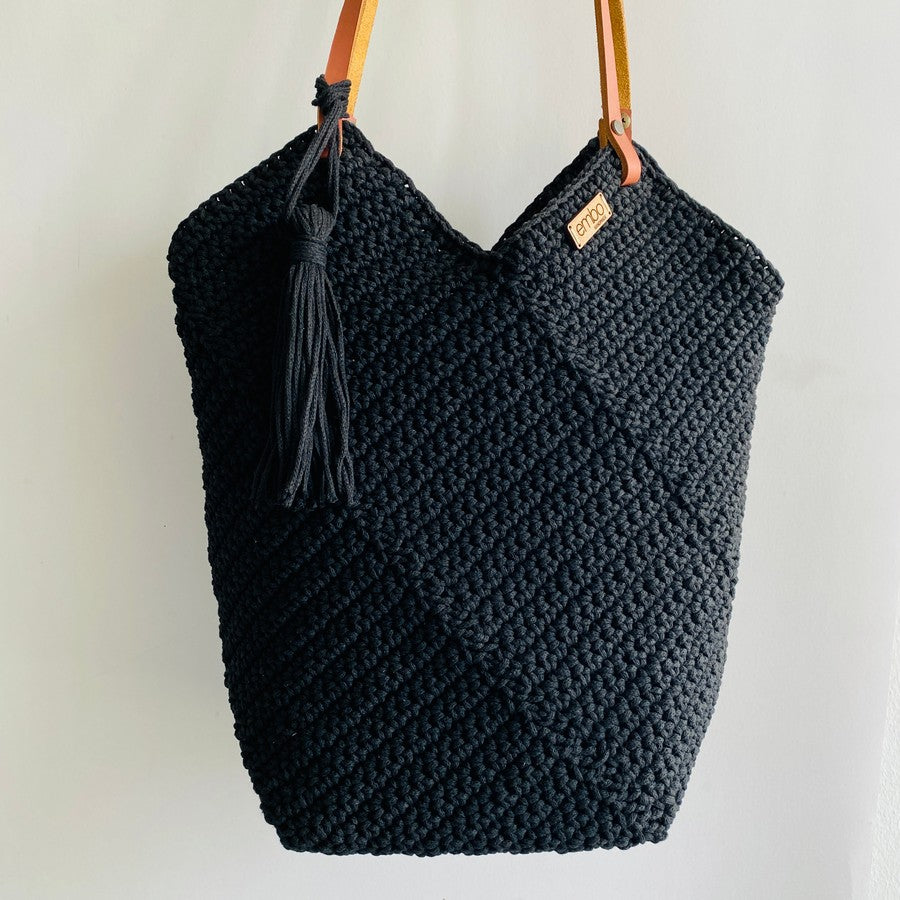Cotton Shopper with Leather Handles