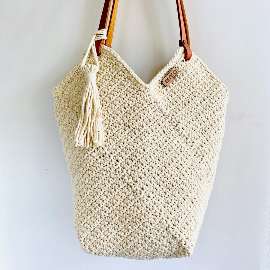 Cotton Shopper with Leather Handles