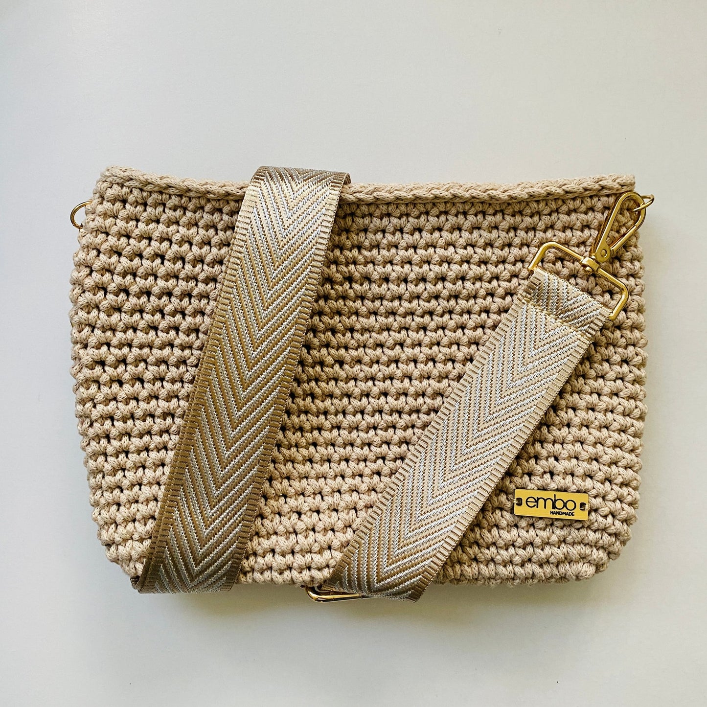 Large cord bag with woven strap