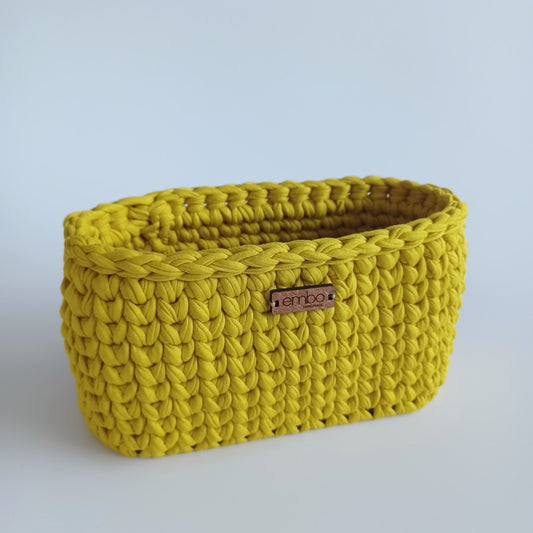 Tall Oval Crochet Basket with Wooden Base