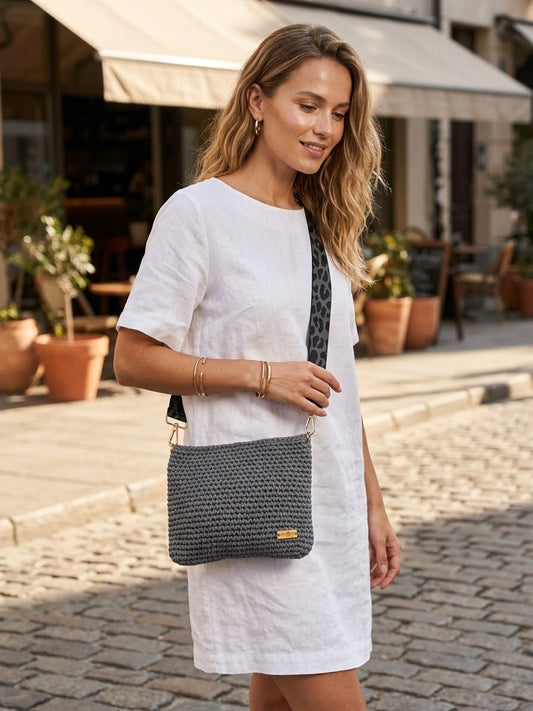 Large cord bag with woven strap