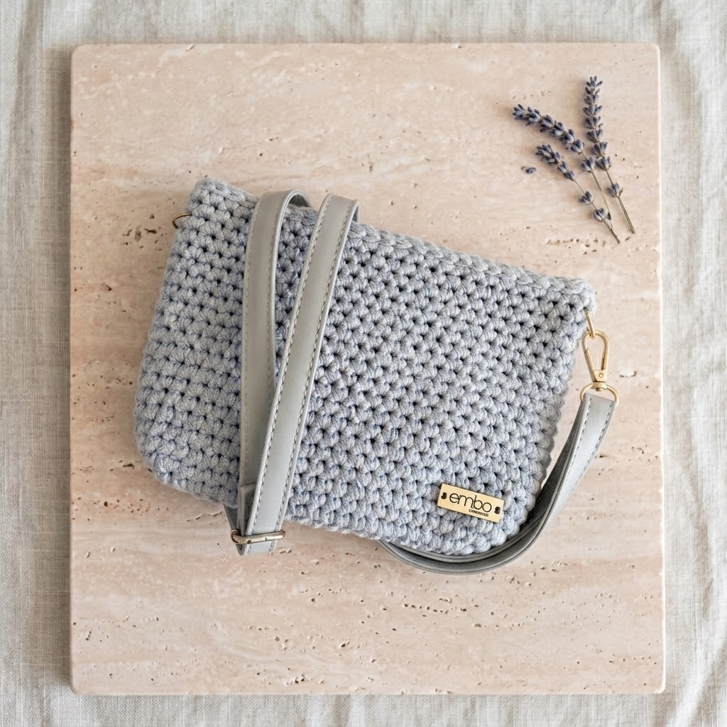 Large Cord Bag with Faux Leather Strap