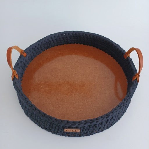 40cm Crochet Tray with Leather Handles