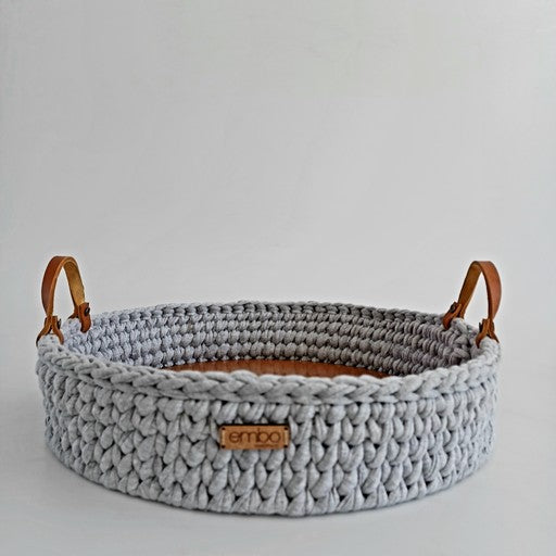 40cm Crochet Tray with Leather Handles