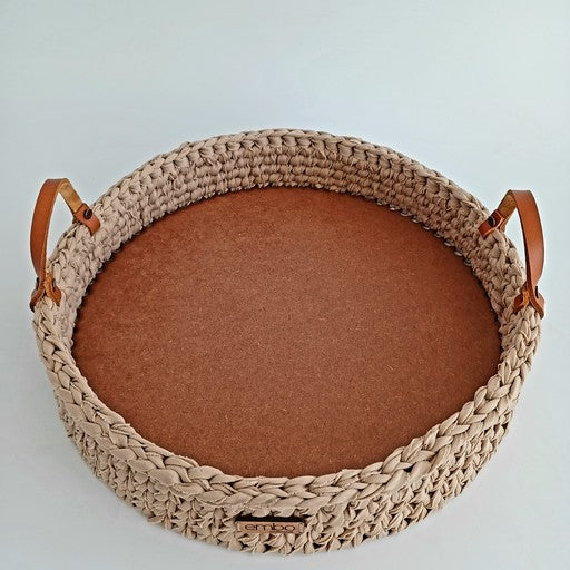 40cm Crochet Tray with Leather Handles