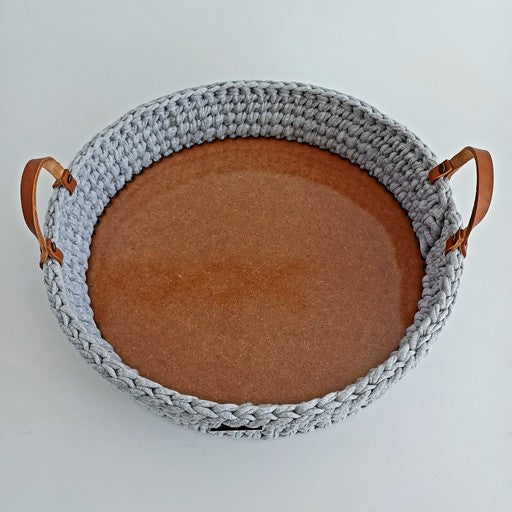 40cm Crochet Tray with Leather Handles