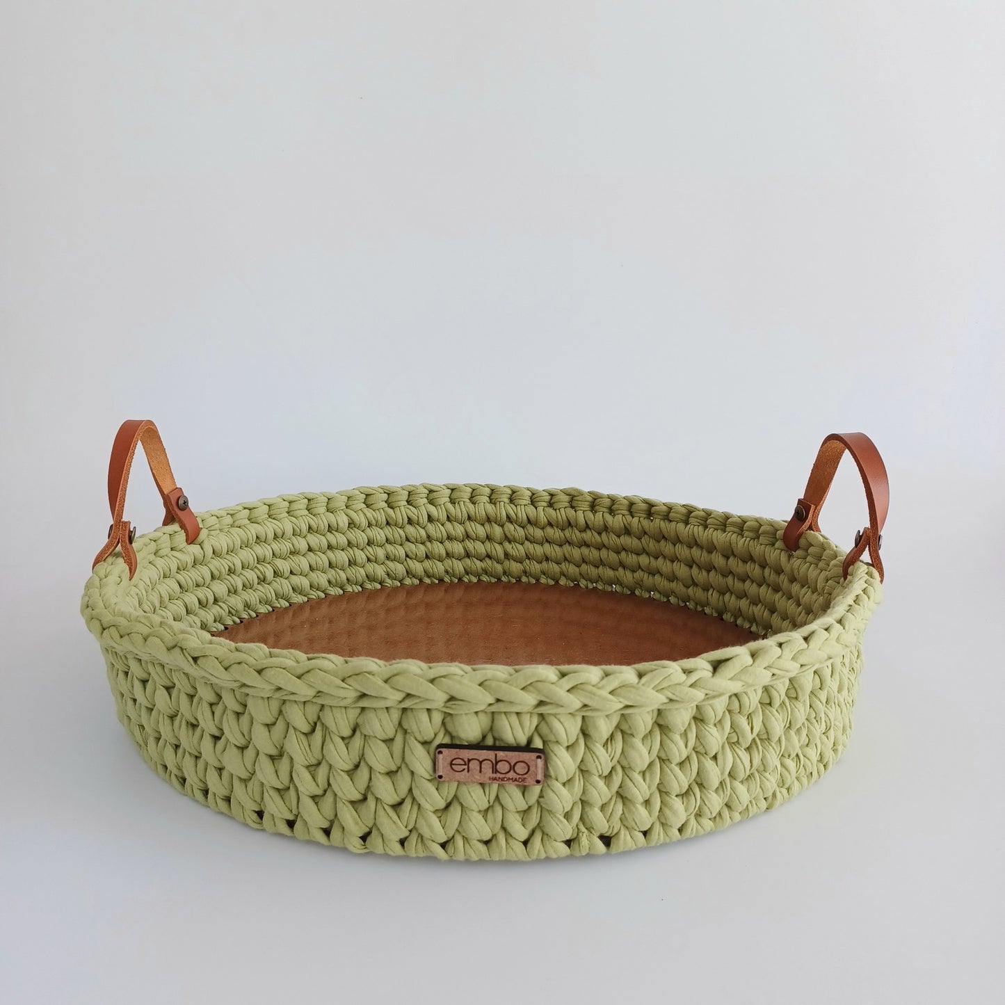 40cm Crochet Tray with Leather Handles