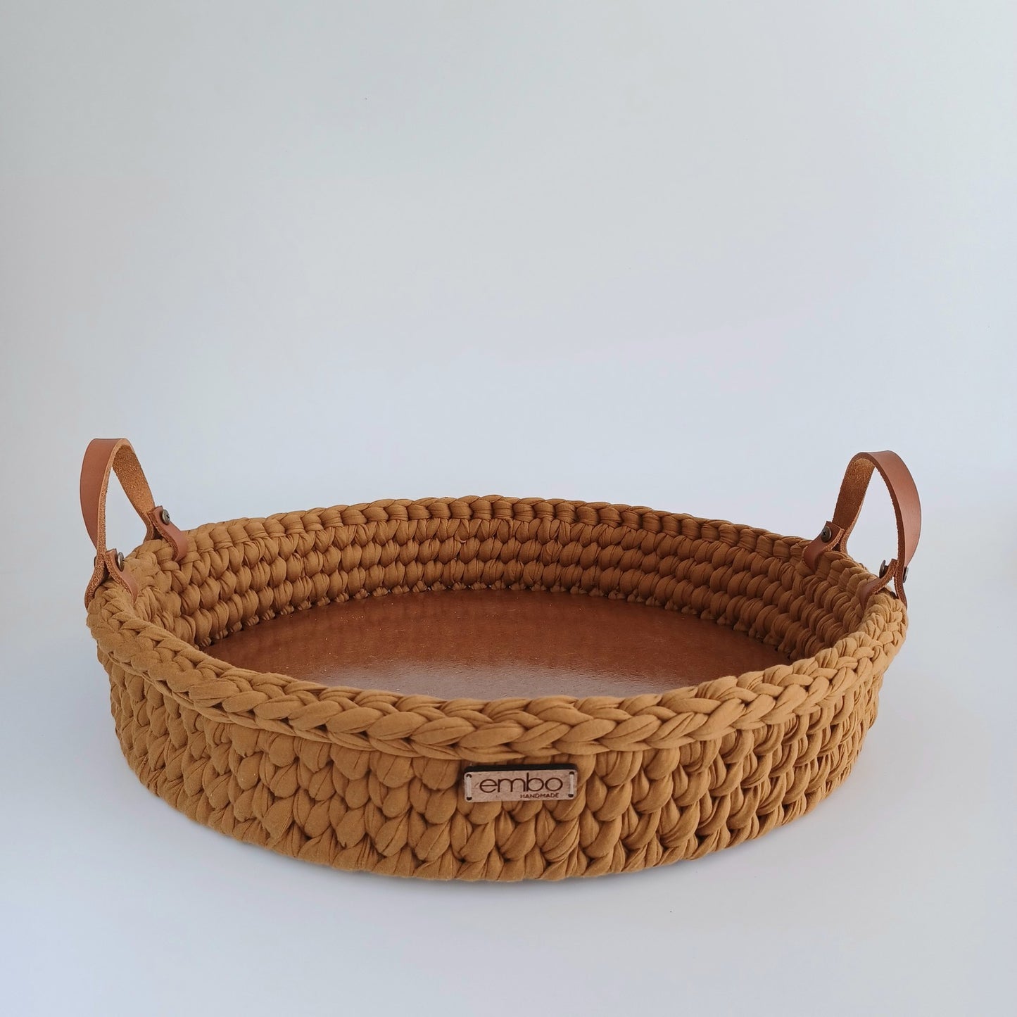 40cm Crochet Tray with Leather Handles