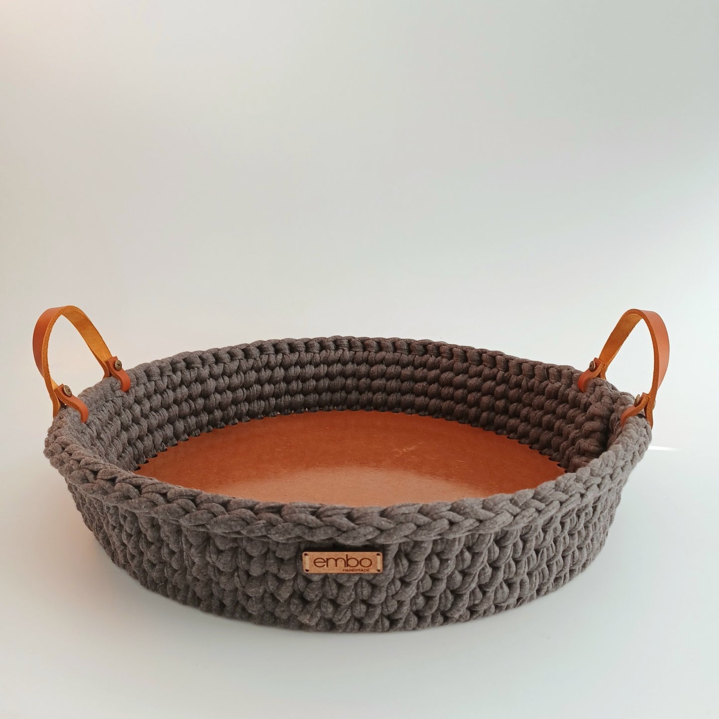 40cm Crochet Tray with Leather Handles