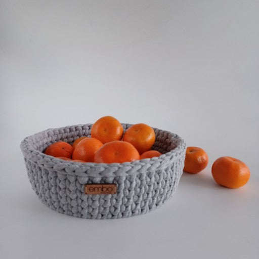 Crochet Fruit Bowl with Wooden Base