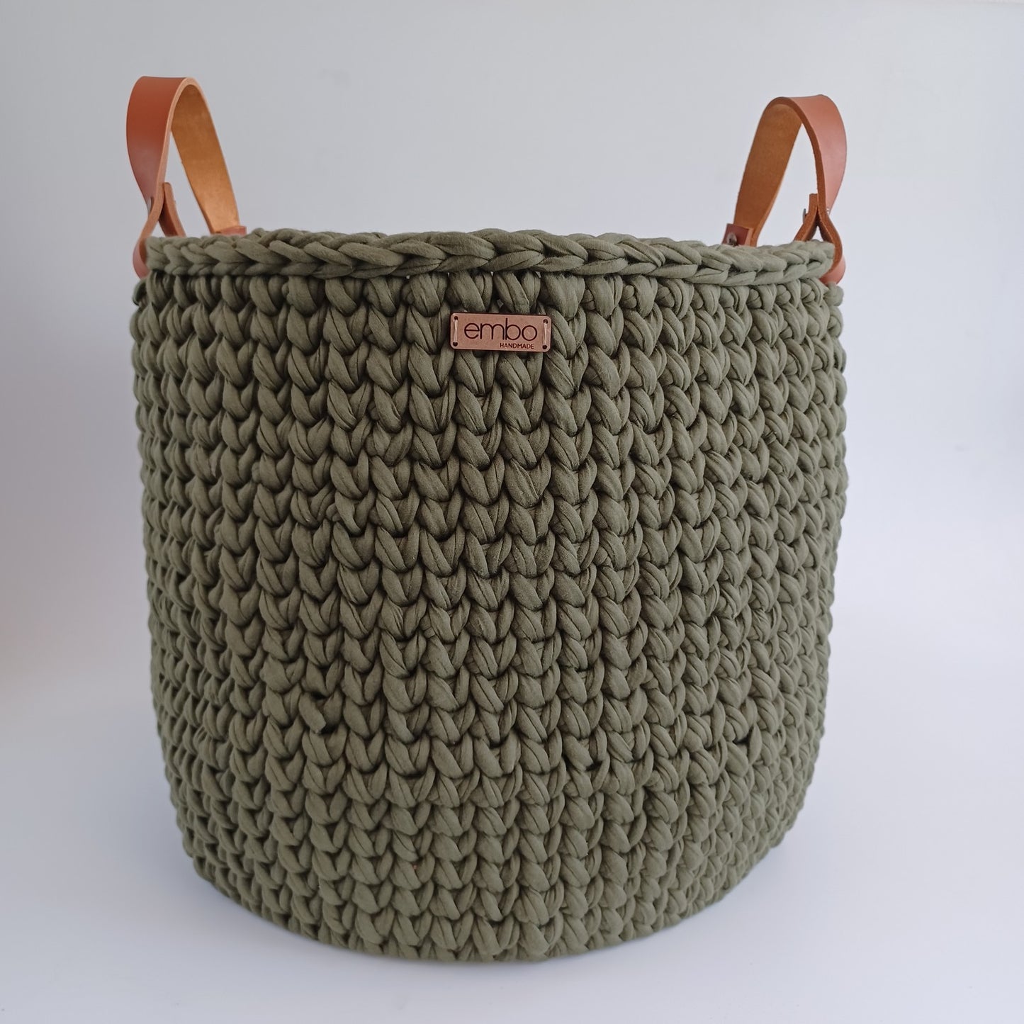 Large Crochet Basket with Leather Handles