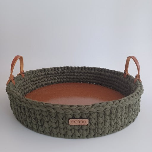 40cm Crochet Tray with Leather Handles