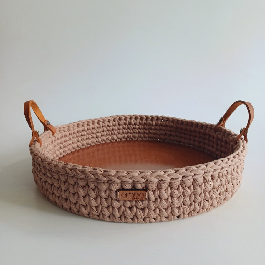 40cm Crochet Tray with Leather Handles