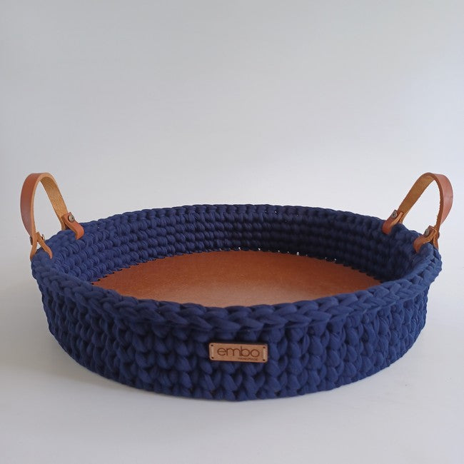 40cm Crochet Tray with Leather Handles