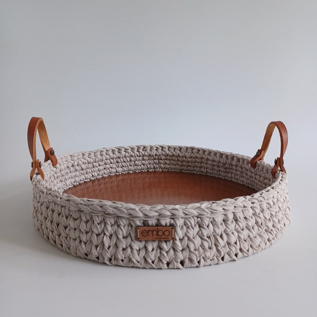 40cm Crochet Tray with Leather Handles