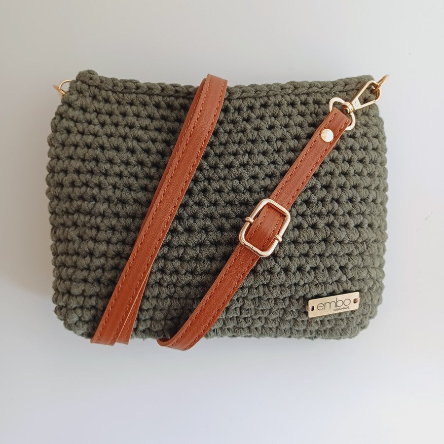 Crochet Bag with Faux Leather Strap