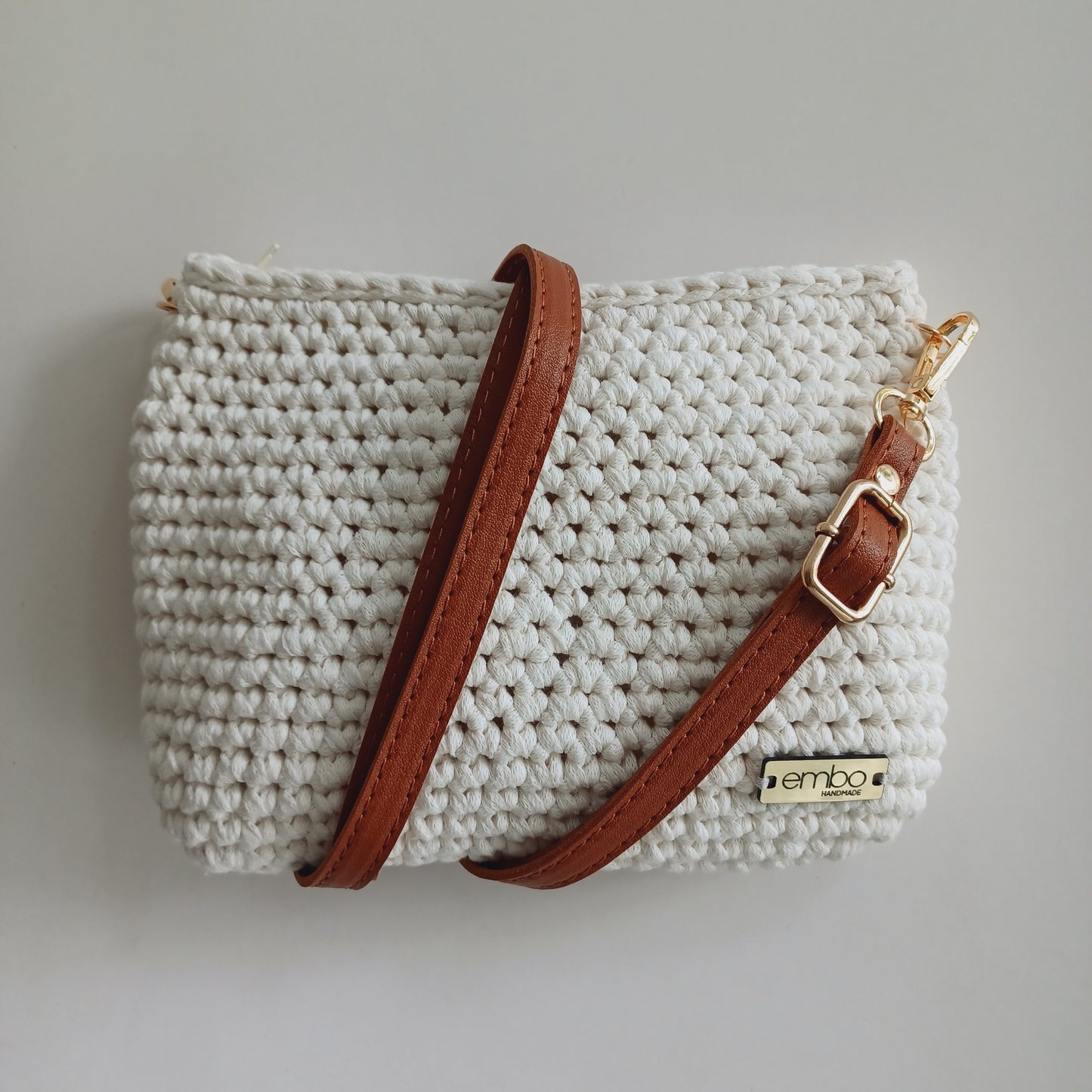 Crochet Bag with Faux Leather Strap