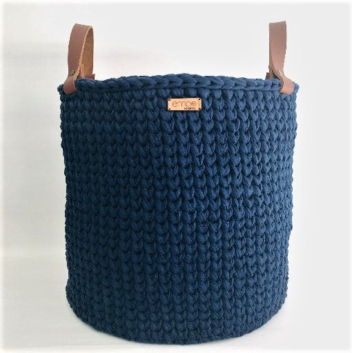 Large Crochet Basket with Leather Handles